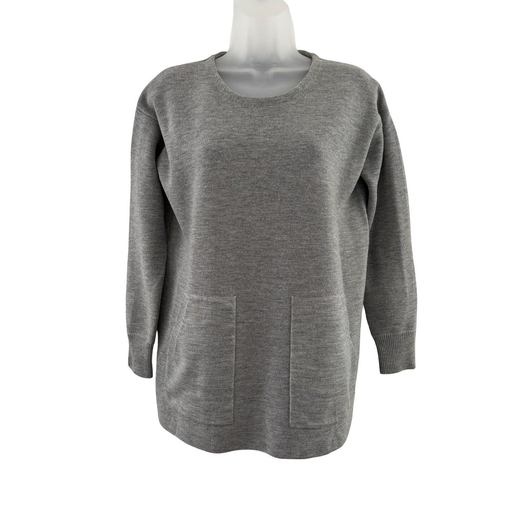 J.Crew Sweater Tunic Womens XS Gray 100% Merino Wool Crewneck Pockets Long - Picture 2 of 14